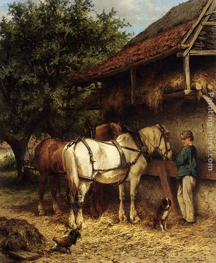 Two Horses By A Stable painting - Wouterus Verschuur Jr Two Horses By A Stable art painting
